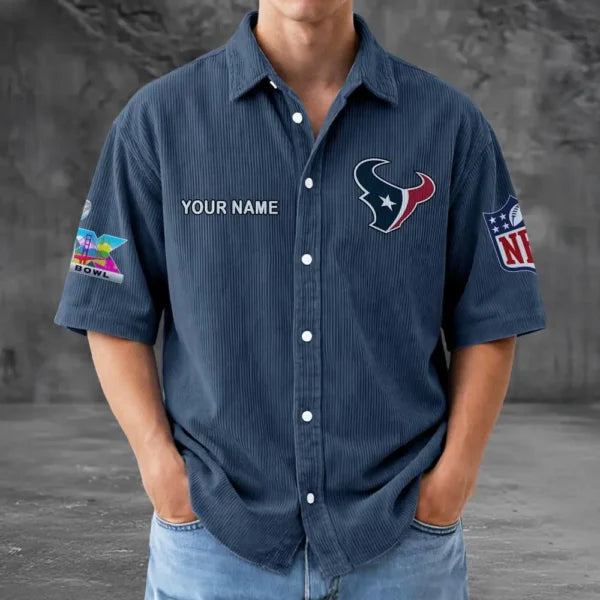 [HOT DEAL] NEW CUSTOMIZED NFL15 HTT HOUSTON TEXANS SEERSUCKER BUTTON SHIRT