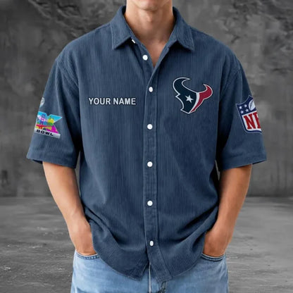 [HOT DEAL] NEW CUSTOMIZED NFL15 HTT HOUSTON TEXANS SEERSUCKER BUTTON SHIRT