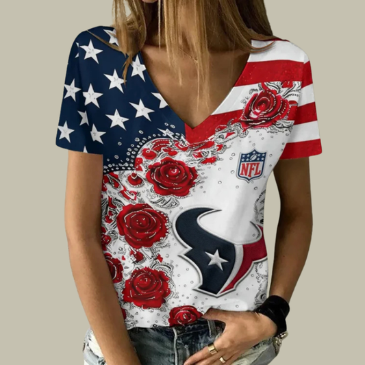 [SPECIAL OFFER] NEW CUSTOMIZED NFL15 HTT HOUSTON TEXANS V-NECK FEMALE SHIRT