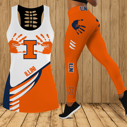 [FAN FAVORITE] NEW CUSTOMIZED NCAA MAM15 IFI ILLINOIS FIGHTING ILLINI STRAPPY HOLLOW TANK TOP & LEGGINGS SET
