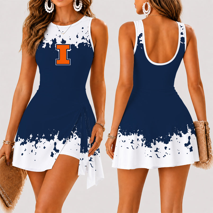 [FAN FAVORITE] NEW CUSTOMIZED NCAA MAM15 IFI ILLINOIS FIGHTING ILLINI WOMEN'S SUMMER SKORT DRESS