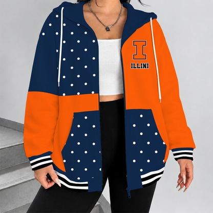 [FAN FAVORITE] NEW CUSTOMIZED NCAA MAM15 IFI ILLINOIS FIGHTING ILLINI STRAPPY ZIP HOODIE