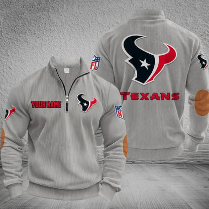 [SPECIAL OFFER] NEW CUSTOMIZED NFL15 HTT HOUSTON TEXANS MULTICOLOR STRIPED QUATER ZIP SWEATSHIRT