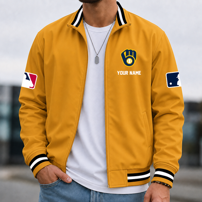 [FLASH SALE] NEW CUSTOMIZED MLB15 MBS MILWAUKEE BREWERS MULTICOLOR MEN'S CASUAL JACKET