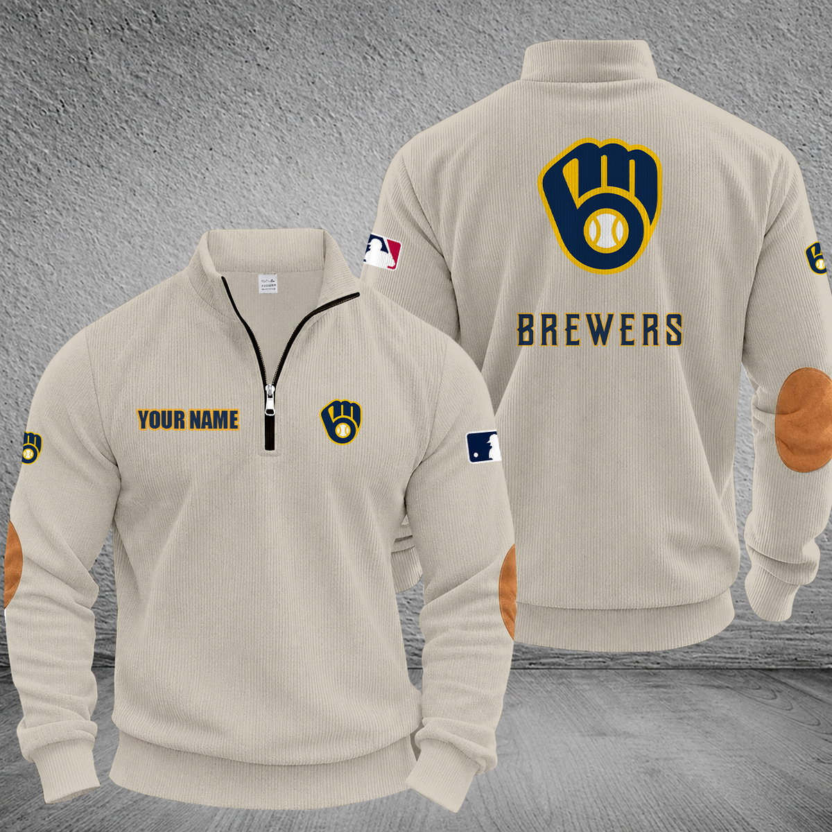 [FLASH SALE] NEW CUSTOMIZED MLB15 MBS MILWAUKEE BREWERS MULTICOLOR STRIPED QUATER ZIP SWEATSHIRT
