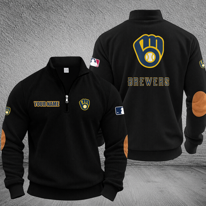 [FLASH SALE] NEW CUSTOMIZED MLB15 MBS MILWAUKEE BREWERS MULTICOLOR STRIPED QUATER ZIP SWEATSHIRT