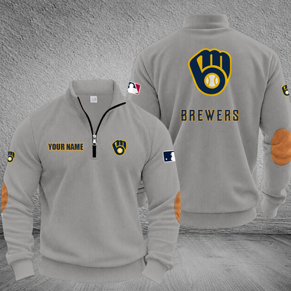 [FLASH SALE] NEW CUSTOMIZED MLB15 MBS MILWAUKEE BREWERS MULTICOLOR STRIPED QUATER ZIP SWEATSHIRT