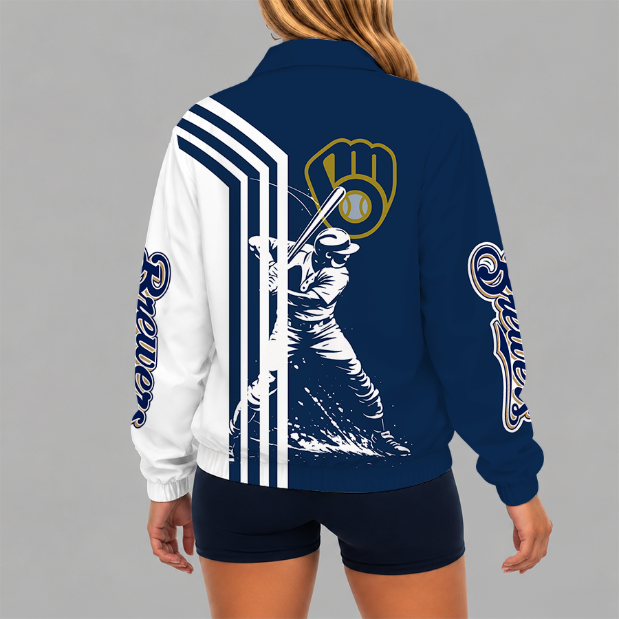 LIMITED EDITION - NEW CUSTOMIZED MLB15 MBS MILWAUKEE BREWERS V-NECK ZIPPER SWEATSHIRT JACKET