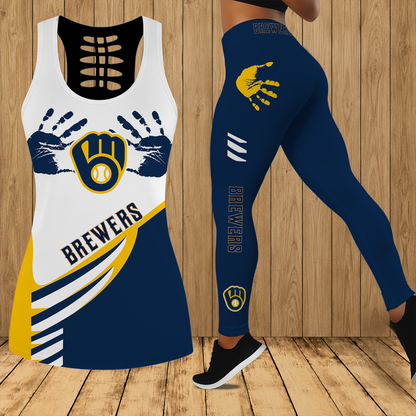 [FLASH SALE] NEW CUSTOMIZED MLB15 MBS MILWAUKEE BREWERS HOLLOW TANK TOP & LEGGINGS SET