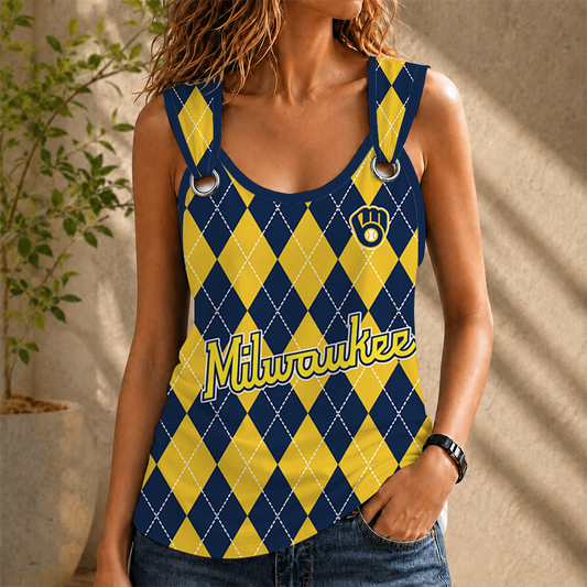 [FLASH SALE] NEW CUSTOMIZED MLB15 MBS MILWAUKEE BREWERS O-RING SHOULDER TANK TOP