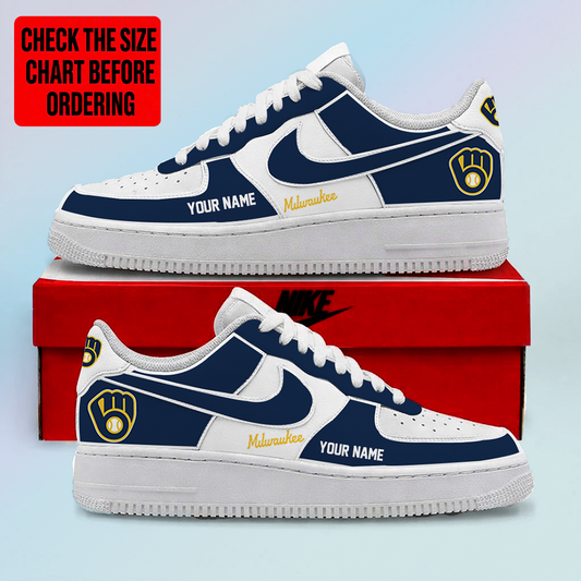 [FLASH SALE] NEW CUSTOMIZED MLB15 MBS MILWAUKEE BREWERS AF1 SHOES