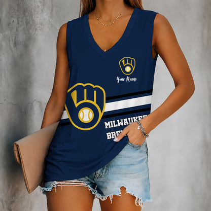 [FLASH SALE] NEW CUSTOMIZED MLB15 MBS MILWAUKEE BREWERS WOMEN'S V-NECK TANK TOP