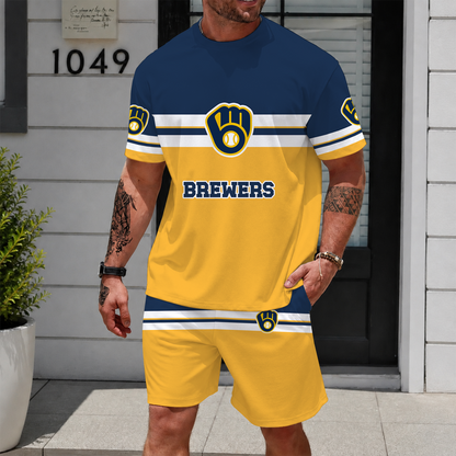 [FLASH SALE] NEW CUSTOMIZED MLB15 MBS MILWAUKEE BREWERS UNISEX T-SHIRT & SHORTS SET