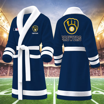 [FLASH SALE] NEW CUSTOMIZED MLB15 MBS MILWAUKEE BREWERS MULTICOLOR FLEECE BATHROBE