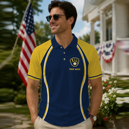 [FLASH SALE] NEW CUSTOMIZED MLB15 MBS MILWAUKEE BREWERS POLO SHIRT