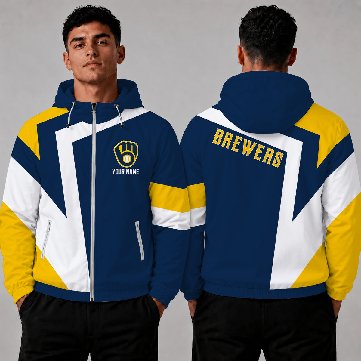[FLASH SALE] NEW CUSTOMIZED MLB15 MBS MILWAUKEE BREWERS WINDBREAKER JACKET