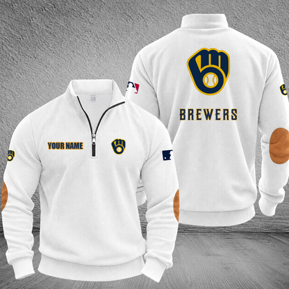 [FLASH SALE] NEW CUSTOMIZED MLB15 MBS MILWAUKEE BREWERS MULTICOLOR STRIPED QUATER ZIP SWEATSHIRT