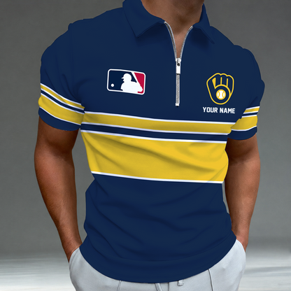 LIMITED EDITION - NEW CUSTOMIZED MLB15 MBS MILWAUKEE BREWERS ZIP POLO SHIRT