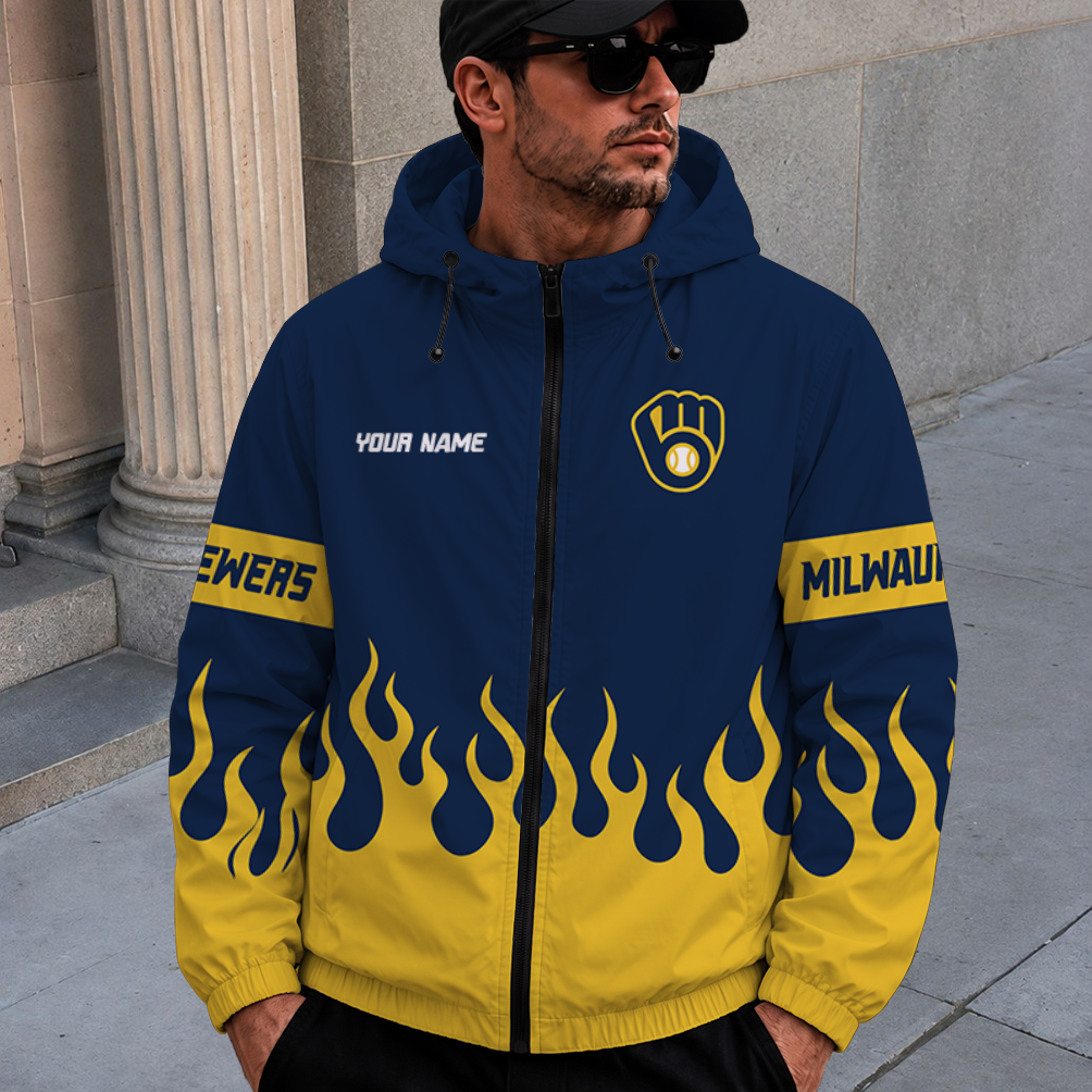 [FLASH SALE] NEW CUSTOMIZED MLB15 MBS MILWAUKEE BREWERS WINDBREAKER JACKET