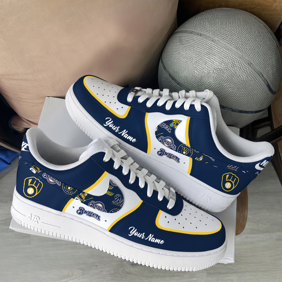 [FLASH SALE] NEW CUSTOMIZED MLB15 MBS MILWAUKEE BREWERS AF1 SHOES