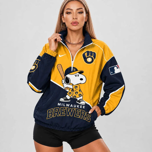 [FLASH SALE] NEW CUSTOMIZED MLB15 MBS MILWAUKEE BREWERS V-NECK ZIPPER SWEATSHIRT JACKET