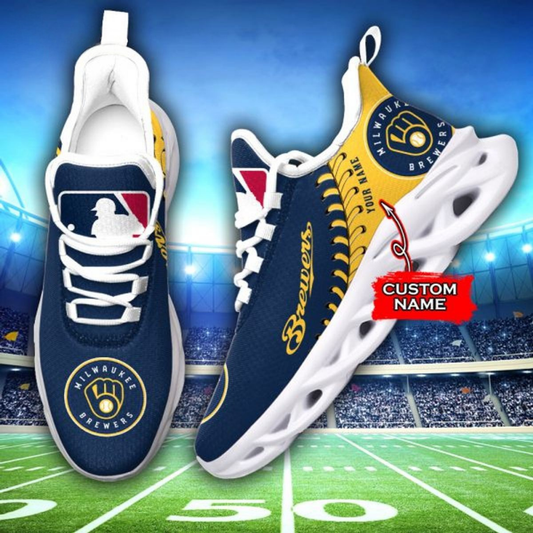 [FLASH SALE] NEW CUSTOMIZED MLB15 MBS MILWAUKEE BREWERS MAX SOUL SHOES