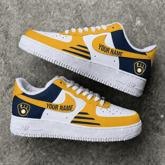 [FLASH SALE] NEW CUSTOMIZED MLB15 MBS MILWAUKEE BREWERS AF1 SHOES