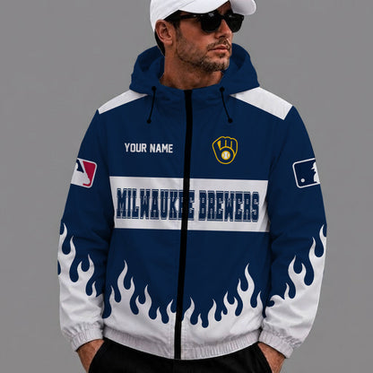 [FLASH SALE] NEW CUSTOMIZED MLB15 MBS MILWAUKEE BREWERS WINDBREAKER JACKET