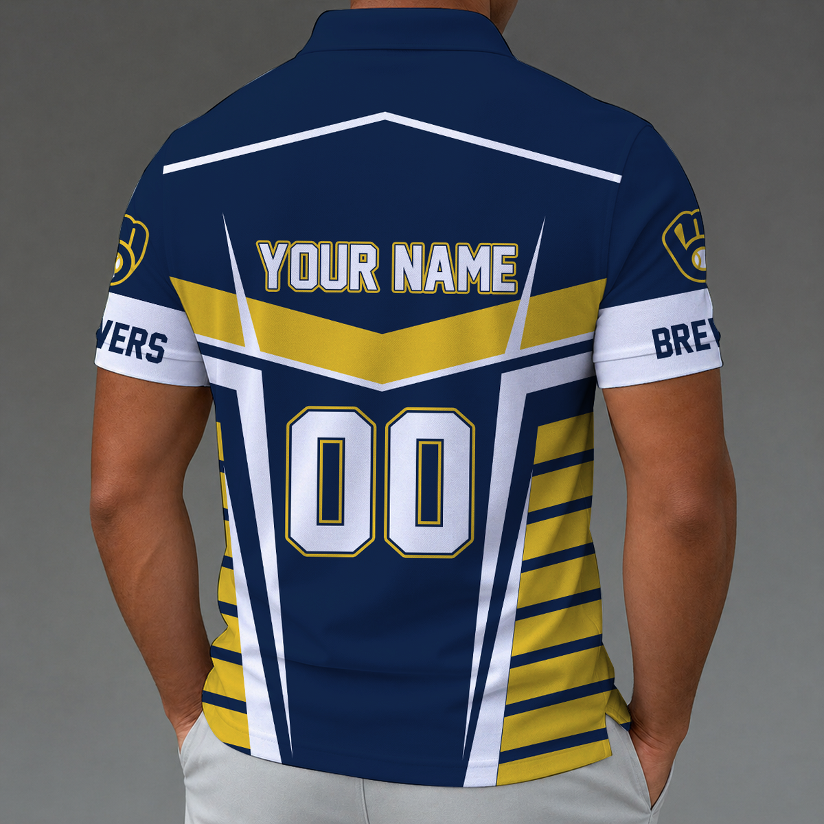[FLASH SALE] NEW CUSTOMIZED MLB15 MBS MILWAUKEE BREWERS ZIP POLO SHIRT