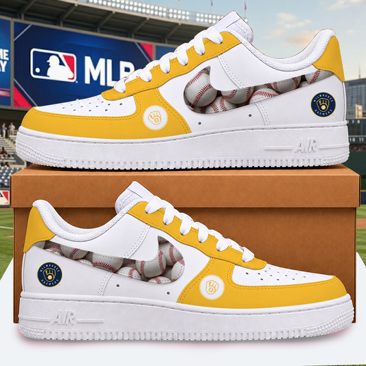 [FLASH SALE] NEW CUSTOMIZED MLB15 MBS MILWAUKEE BREWERS AF1 SHOES
