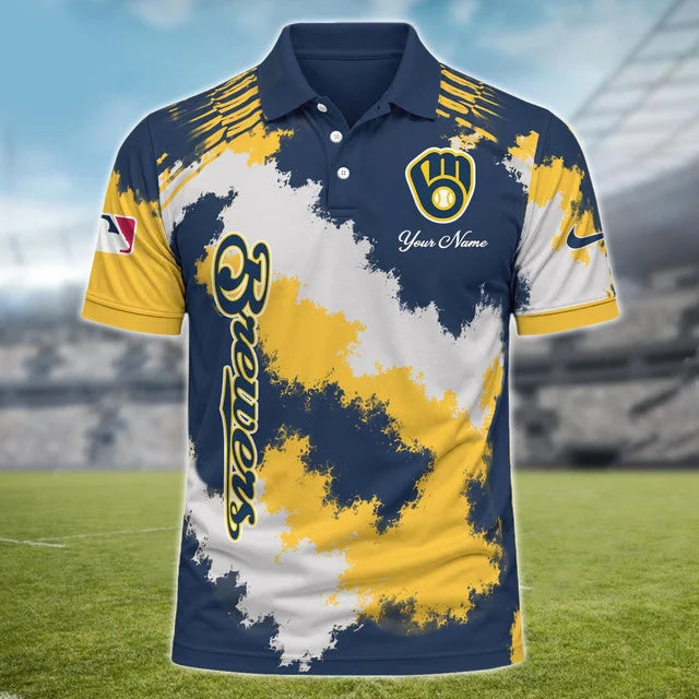 [FLASH SALE] NEW CUSTOMIZED MLB15 MBS MILWAUKEE BREWERS MULTICOLOR POLO SHIRT