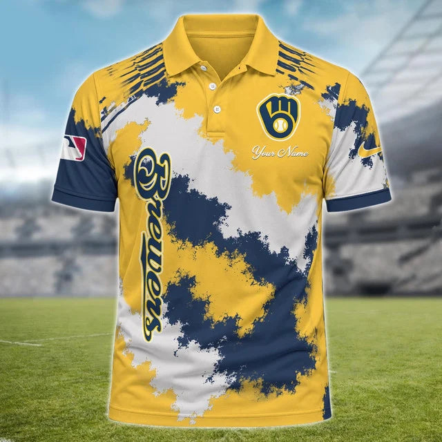 [FLASH SALE] NEW CUSTOMIZED MLB15 MBS MILWAUKEE BREWERS MULTICOLOR POLO SHIRT
