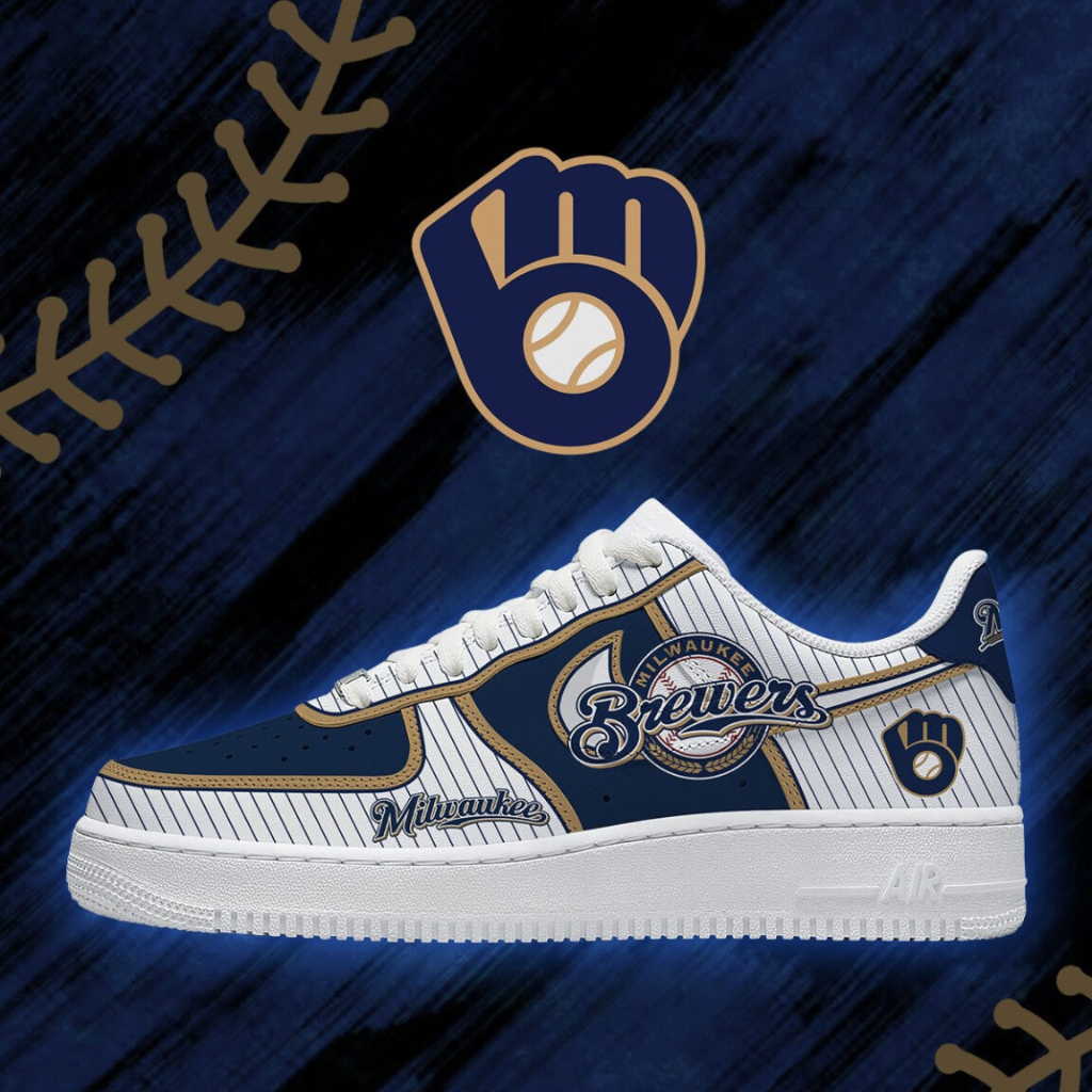 [FLASH SALE] NEW CUSTOMIZED MLB15 MBS MILWAUKEE BREWERS AF1 SHOES