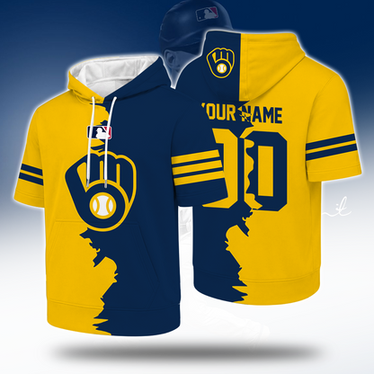 [FLASH SALE] NEW CUSTOMIZED MLB15 MBS MILWAUKEE BREWERS SHORT SLEEVE HOODIE