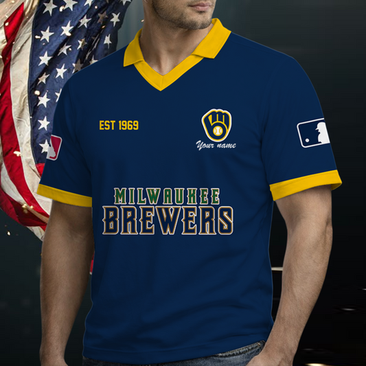[FLASH SALE] NEW CUSTOMIZED MLB15 MBS MILWAUKEE BREWERS POLO SHIRT
