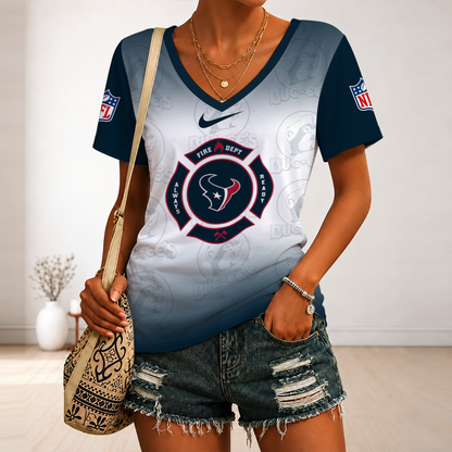 [SPECIAL OFFER] NEW CUSTOMIZED NFL15 HTT HOUSTON TEXANS BUC-EE'S V-NECK FEMALE SHIRT