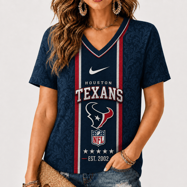 [SPECIAL OFFER] NEW CUSTOMIZED NFL15 HTT HOUSTON TEXANS V-NECK FEMALE SHIRT