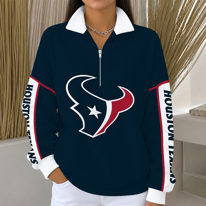 [SPECIAL OFFER] NEW CUSTOMIZED NFL15 HTT HOUSTON TEXANS QUARTER ZIP RIBBED SWEATER