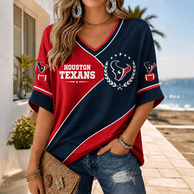 [SPECIAL OFFER] NEW CUSTOMIZED NFL15 HTT HOUSTON TEXANS WOMEN'S HEART V-NECK LONG SLEEVE SHIRT