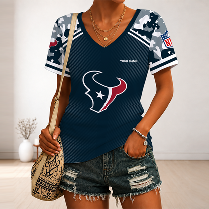 [SPECIAL OFFER] NEW CUSTOMIZED NFL15 HTT HOUSTON TEXANS V-NECK FEMALE SHIRT