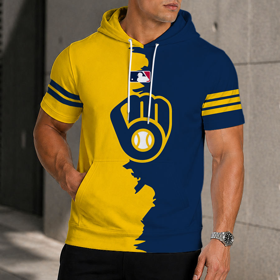 [FLASH SALE] NEW CUSTOMIZED MLB15 MBS MILWAUKEE BREWERS SHORT SLEEVE HOODIE