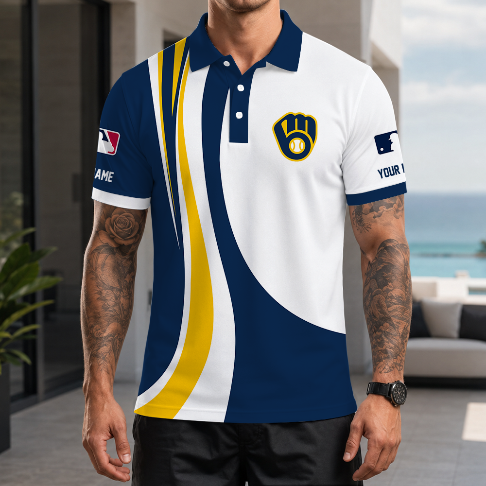[FLASH SALE] NEW CUSTOMIZED MLB15 MBS MILWAUKEE BREWERS POLO SHIRT
