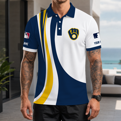 [FLASH SALE] NEW CUSTOMIZED MLB15 MBS MILWAUKEE BREWERS POLO SHIRT