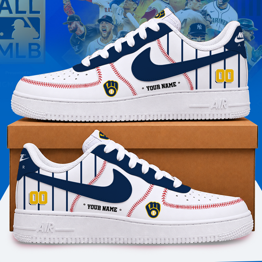 [FLASH SALE] NEW CUSTOMIZED MLB15 MBS MILWAUKEE BREWERS AF1 SHOES