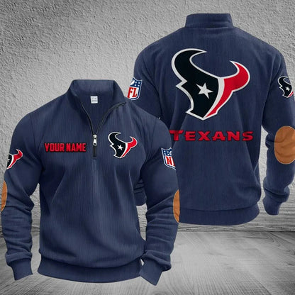 [SPECIAL OFFER] NEW CUSTOMIZED NFL15 HTT HOUSTON TEXANS MULTICOLOR STRIPED QUATER ZIP SWEATSHIRT
