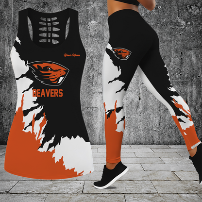 [FAN FAVORITE] NEW CUSTOMIZED NCAA CWS15 OGB OREGON STATE BEAVERS HOLLOW TANK TOP & LEGGINGS SET