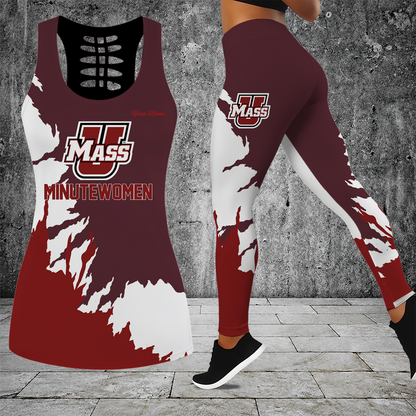 [FAN FAVORITE] NEW CUSTOMIZED NCAA CFH15 UMM UMASS MINUTEWOMEN HOLLOW TANK TOP & LEGGINGS SET