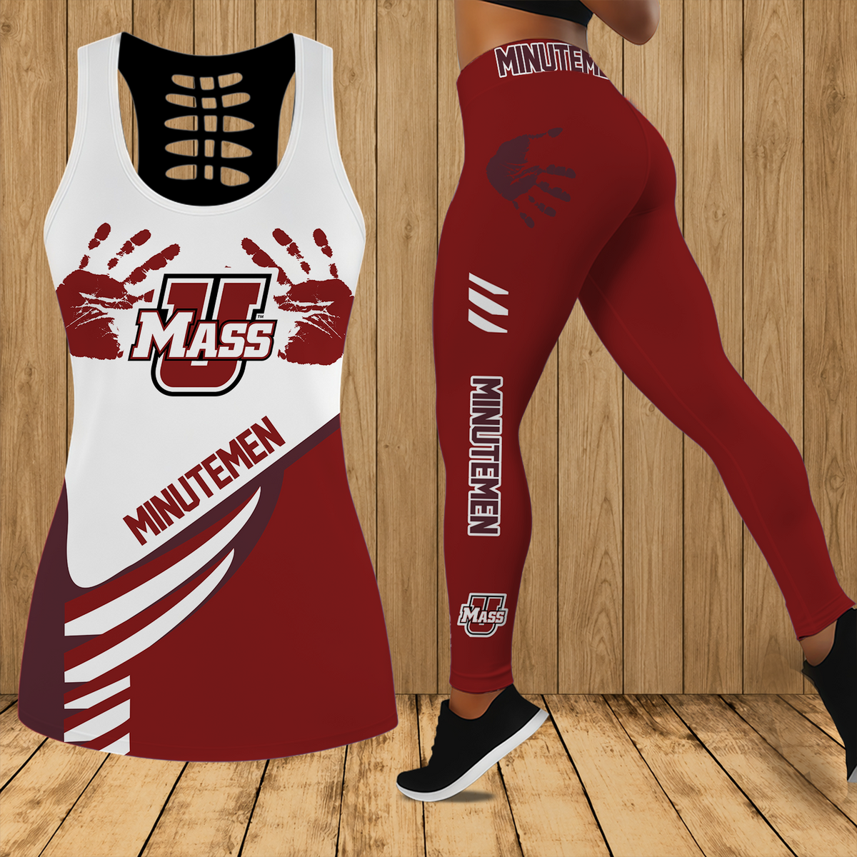 [FAN FAVORITE] NEW CUSTOMIZED NCAA CFH15 UMM UMASS MINUTEWOMEN HOLLOW TANK TOP & LEGGINGS SET