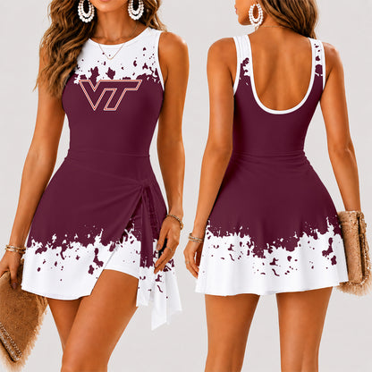 [FAN FAVORITE] NEW CUSTOMIZED NCAA FBS15 VTH VIRGINIA TECH HOKIES WOMEN'S SUMMER SKORT DRESS