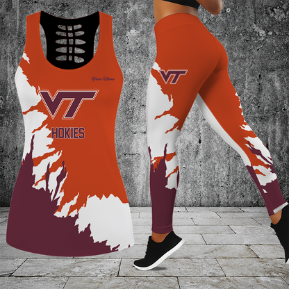 [FAN FAVORITE] NEW CUSTOMIZED NCAA FBS15 VTH VIRGINIA TECH HOKIES HOLLOW TANK TOP & LEGGINGS SET